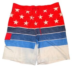 American Flag Swim Trunks Patriotic Beach Summer Red White Blue Sonoma M